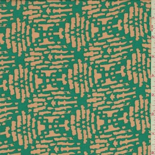 3 5/8 YD PC-Teal Green/Camel Diamond Georgette Fabric