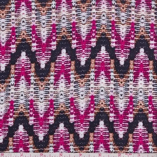 3/4 YD PC-White/Hot Pink/Plum Zig Zag Jersey Knit Fabric