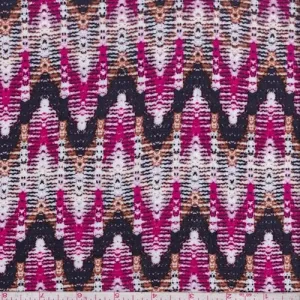 3/4 YD PC-White/Hot Pink/Plum Zig Zag Jersey Knit Fabric