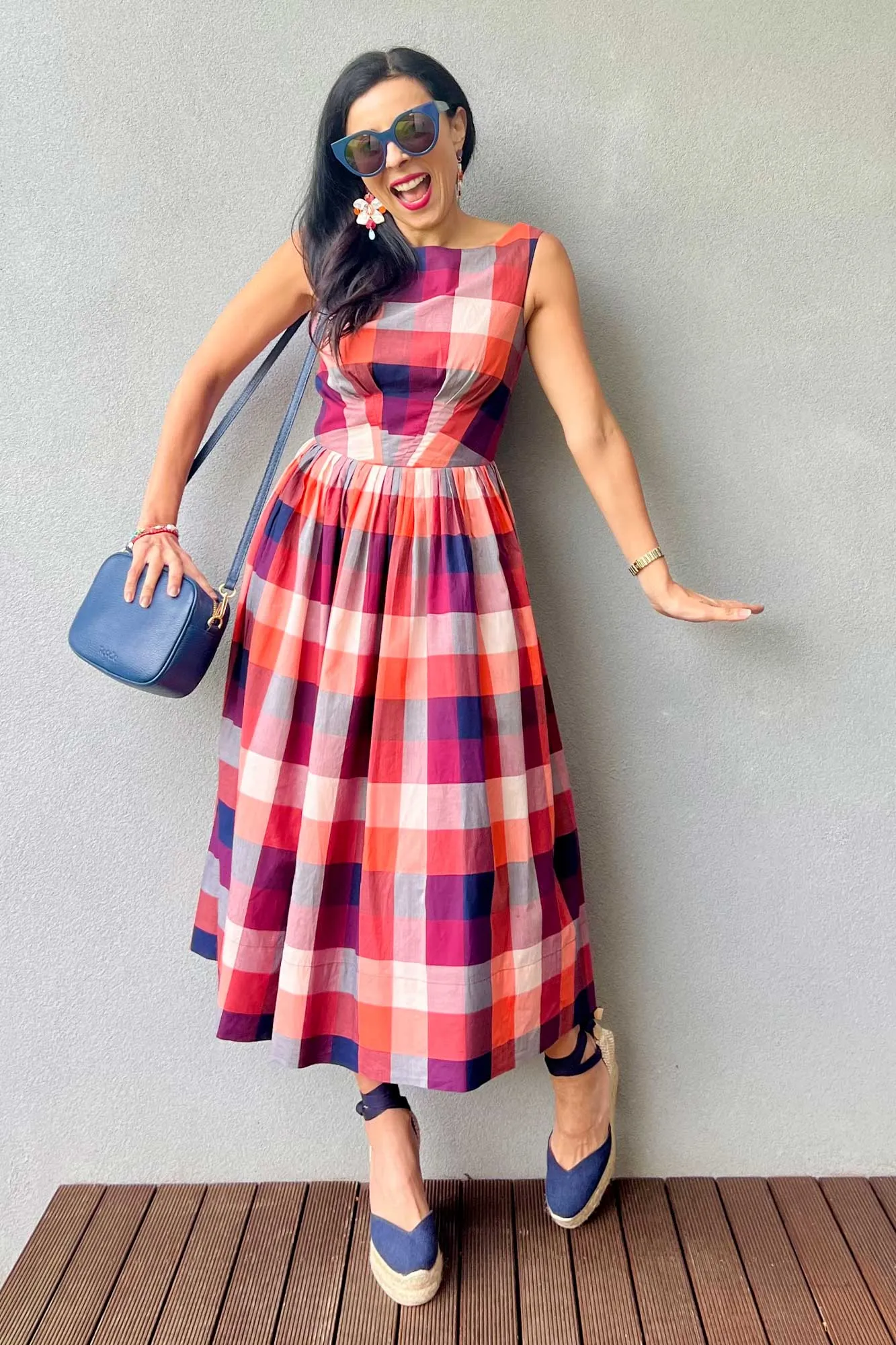 Abigail Cherry Plaid Dress Long