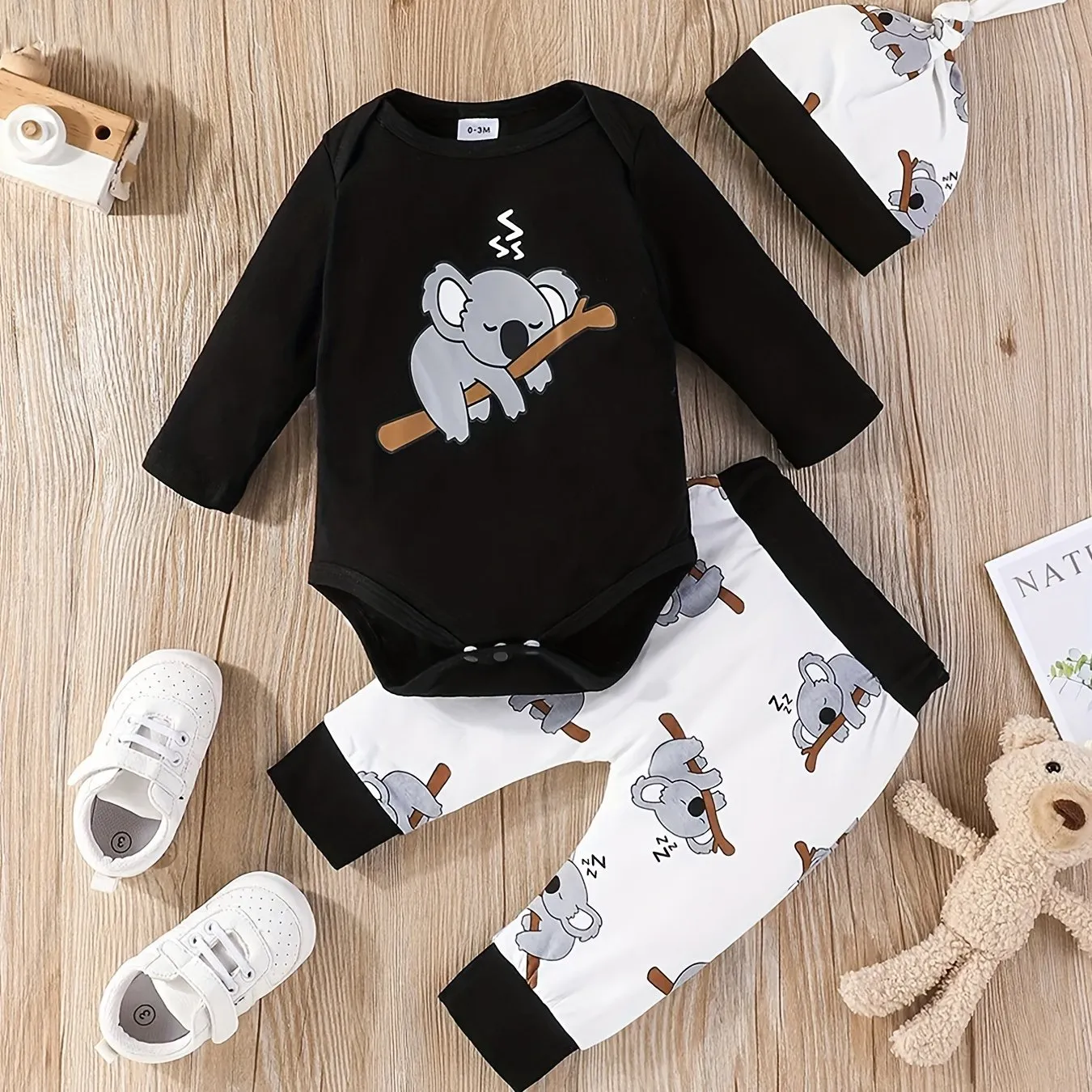 Adorable Koala Printed Baby Outfit Set with Matching Hat