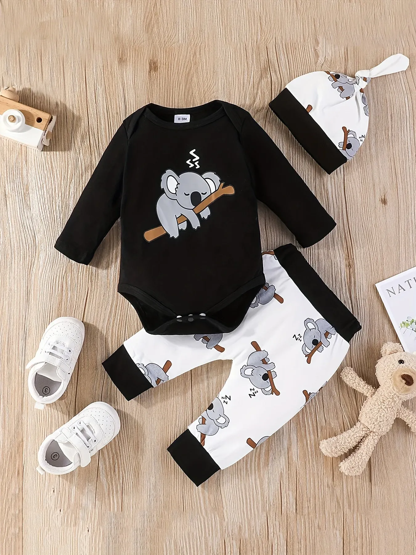 Adorable Koala Printed Baby Outfit Set with Matching Hat