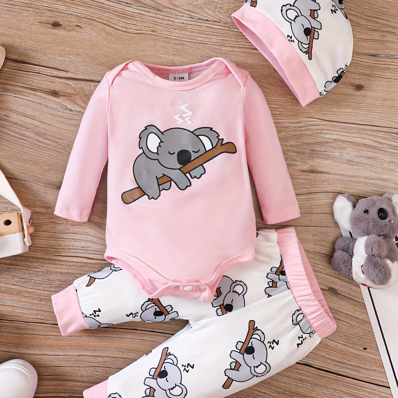 Adorable Koala Printed Baby Outfit Set with Matching Hat