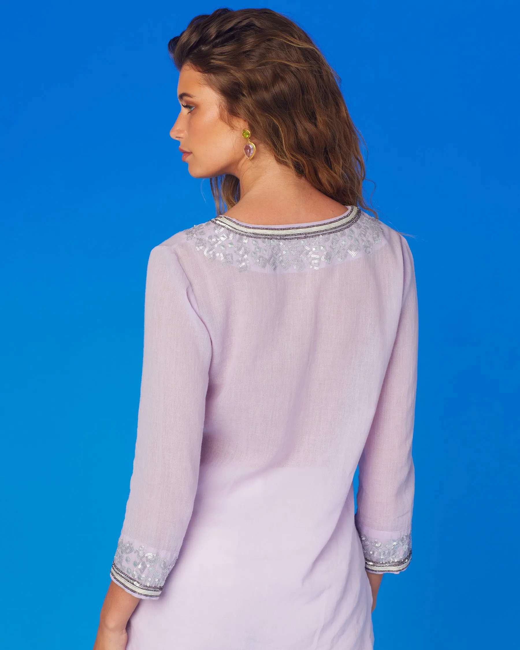 Alba Cover-Up Tunic in Sunset Lavender and Embellishment