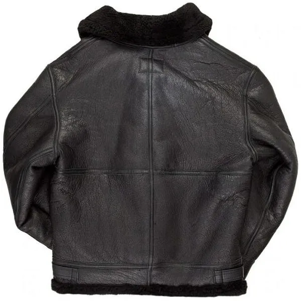 All Black B-3 Hooded Sheepskin Bomber Jacket