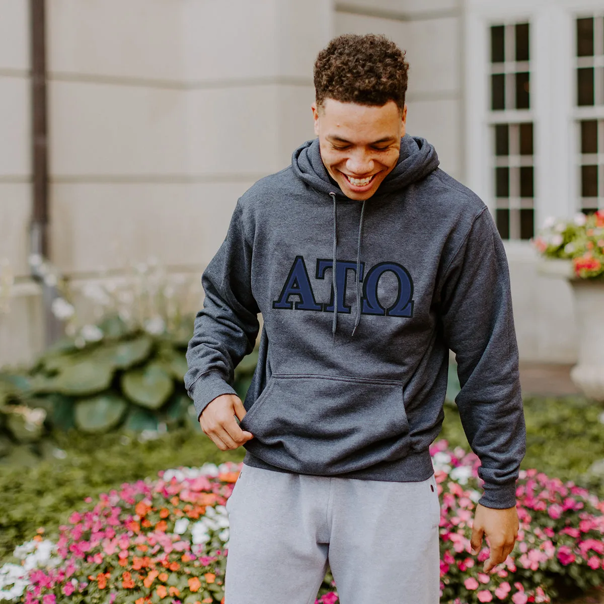 ATO Dark Heather Hoodie with Sewn On Letters