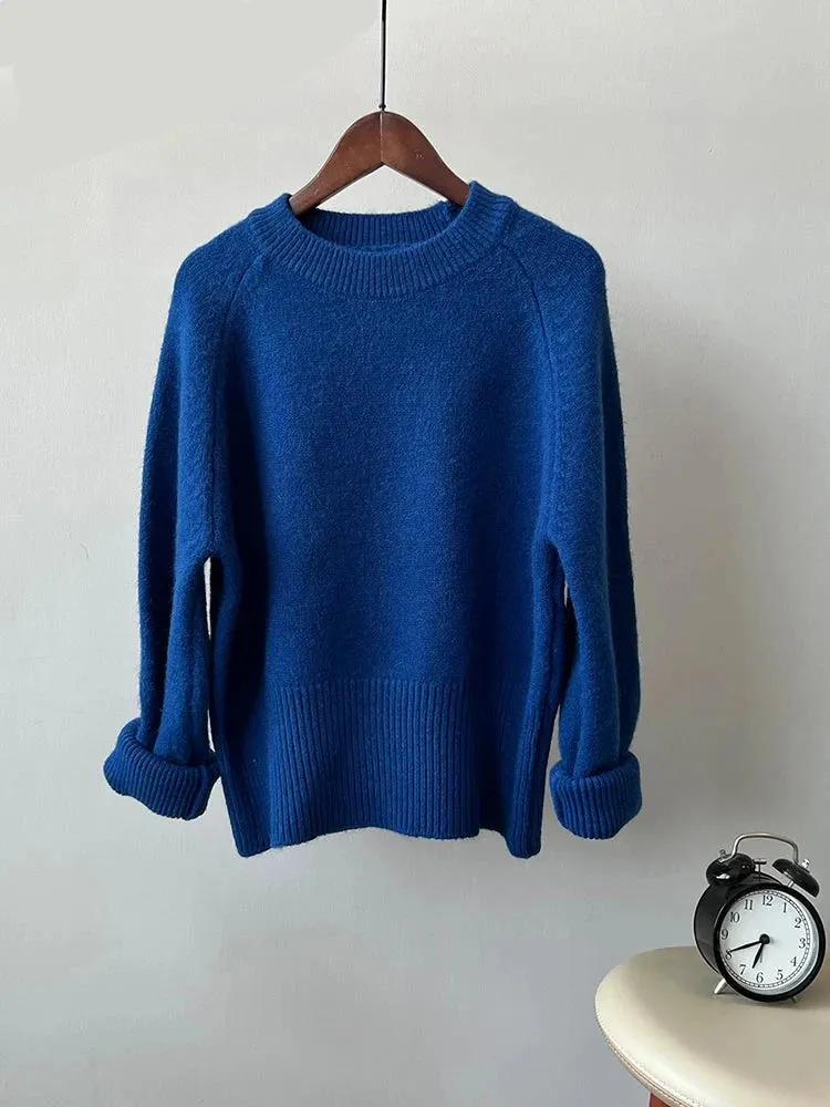 Autumn Winter Women Knitted Sweater Pullovers Female Jumper Warm Beige Light Coffee O-neck Basic Sweaters Tops 7 Colors