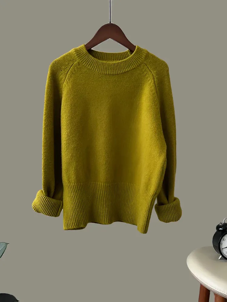 Autumn Winter Women Knitted Sweater Pullovers Female Jumper Warm Beige Light Coffee O-neck Basic Sweaters Tops 7 Colors