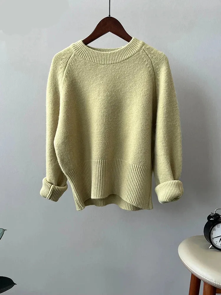 Autumn Winter Women Knitted Sweater Pullovers Female Jumper Warm Beige Light Coffee O-neck Basic Sweaters Tops 7 Colors