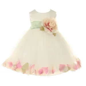 Baby Girls Ivory Peach Petal Adorned Satin Tulle Flower Girl Dress 6-24M