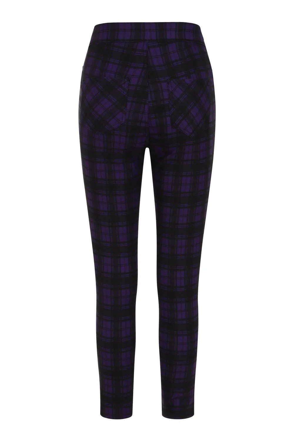 Banned Damien Stretch Skinny Trousers in Purple Tartan