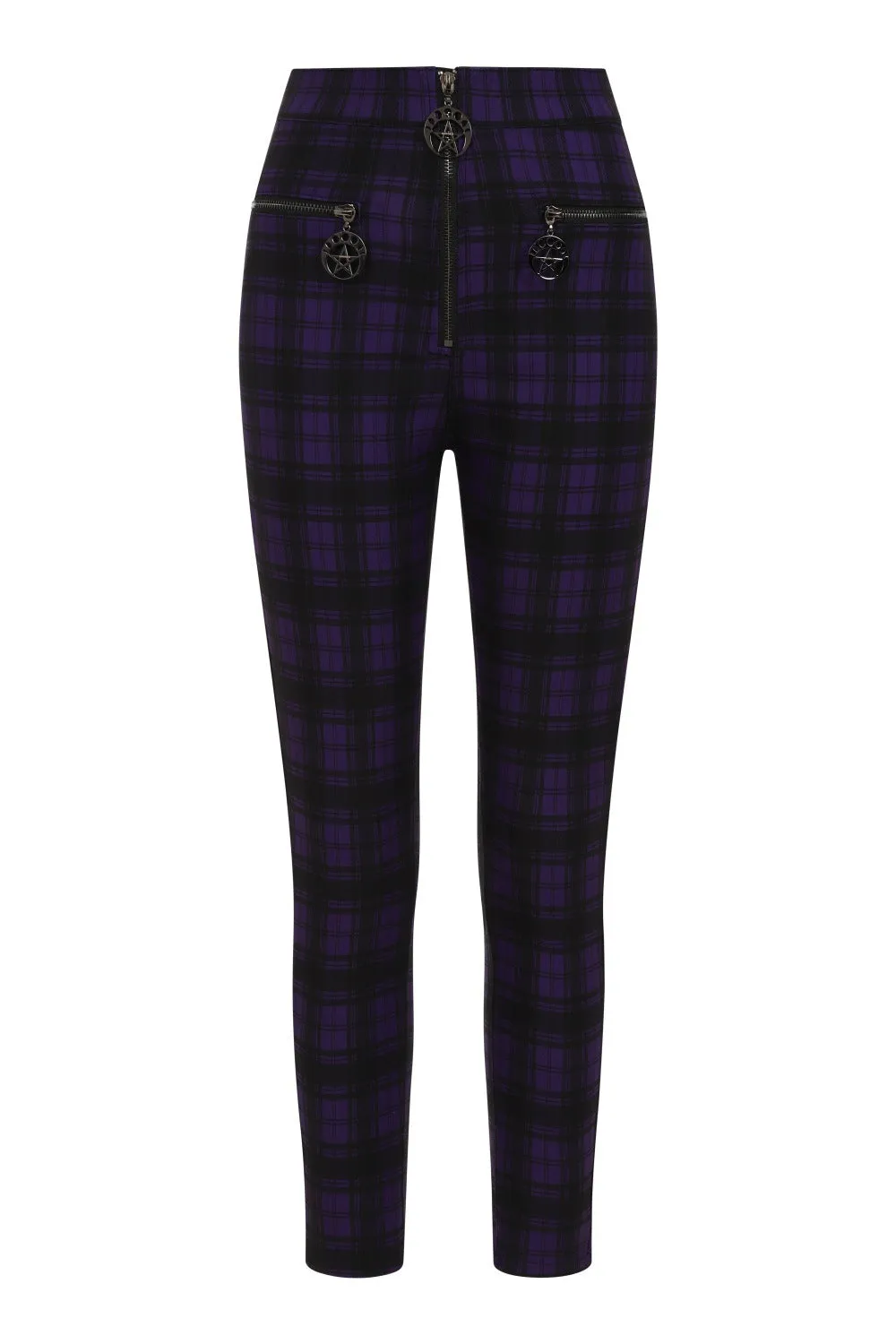 Banned Damien Stretch Skinny Trousers in Purple Tartan