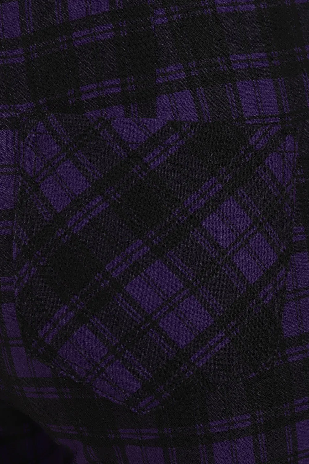 Banned Damien Stretch Skinny Trousers in Purple Tartan