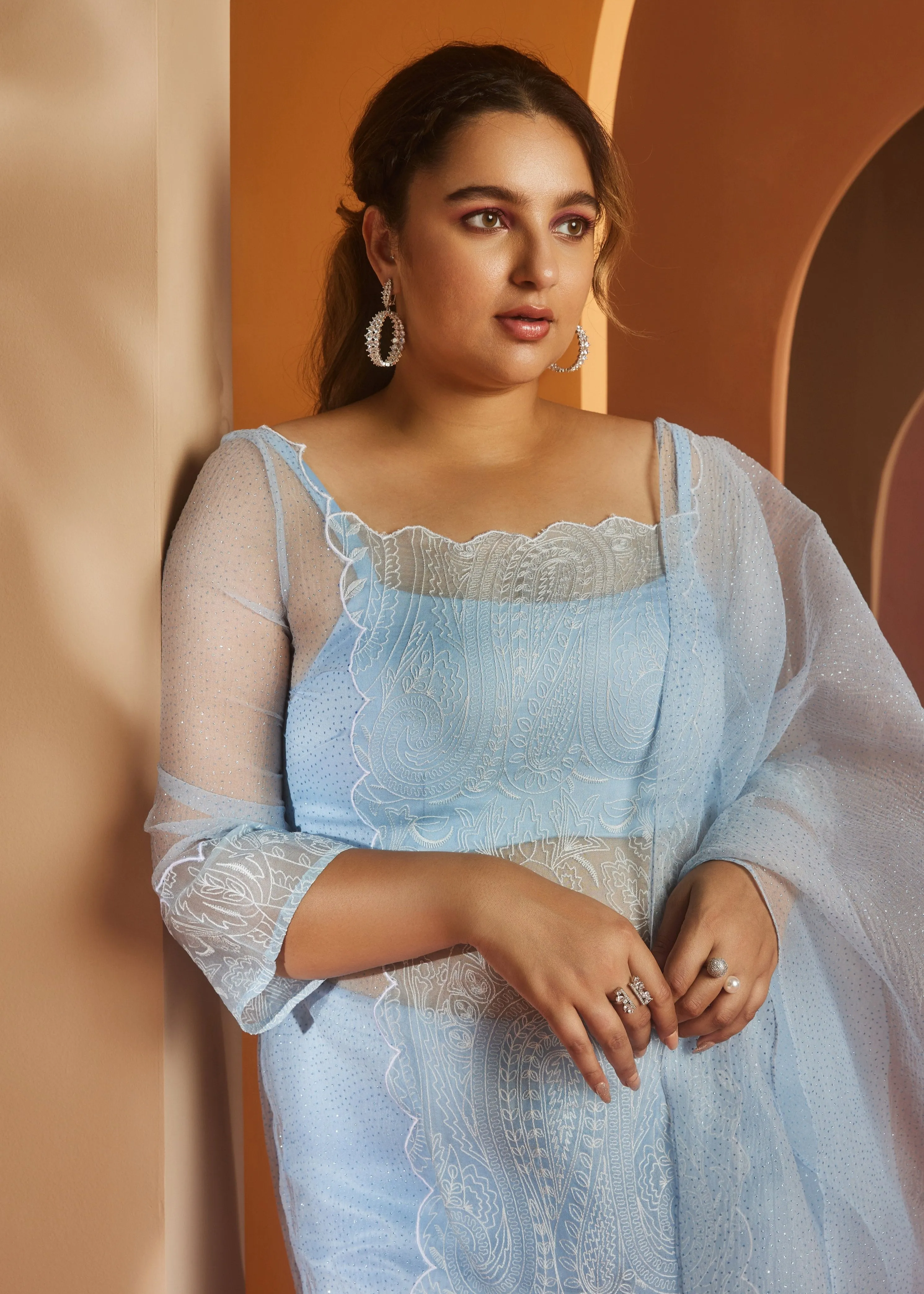 Barkha Sky Blue Embroidered Organza Kurta Set