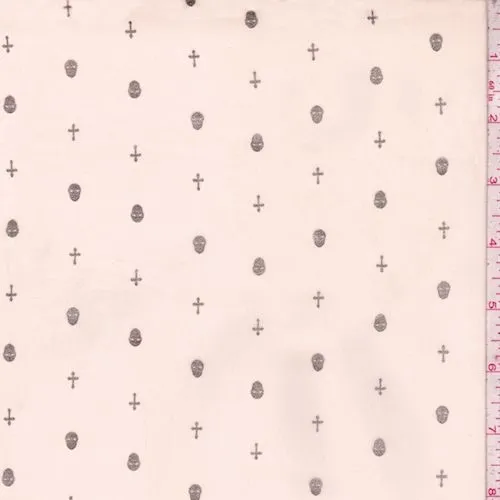 Blush Beige/Gold Mini Skull/Cross Georgette Fabric