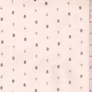 Blush Beige/Gold Mini Skull/Cross Georgette Fabric