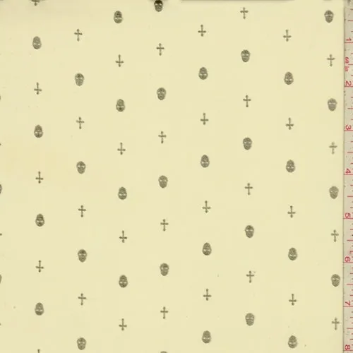 Cashew/Gold Mini Skull/Cross Georgette Fabric