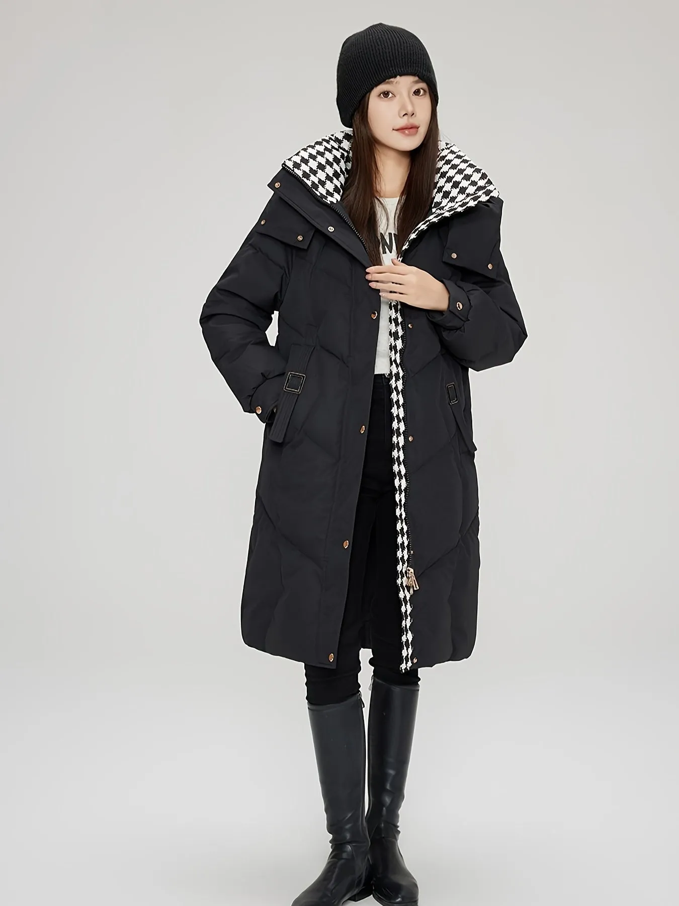 Chic Waffle-Knit Mid-Length Over-the-Knee Winter Coat for Women - Thick, Stylish & Comfortable