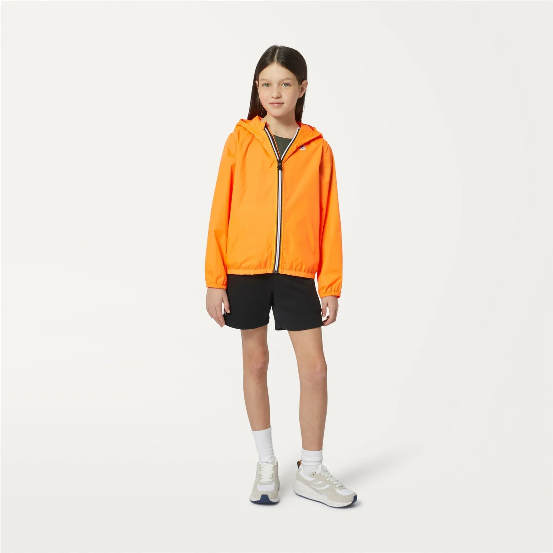 Claude - Kids Packable Full Zip Waterproof Rain Jacket in Light Orange