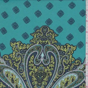 Dark Turquoise Paisley Crepe Georgette Fabric