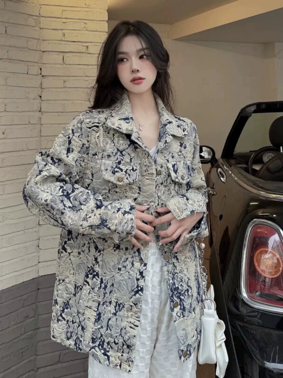 Denim Coat Women's New Spring and Autumn Fashion Print Jacket Cardigan Stylish Niche Loose Elegant Top