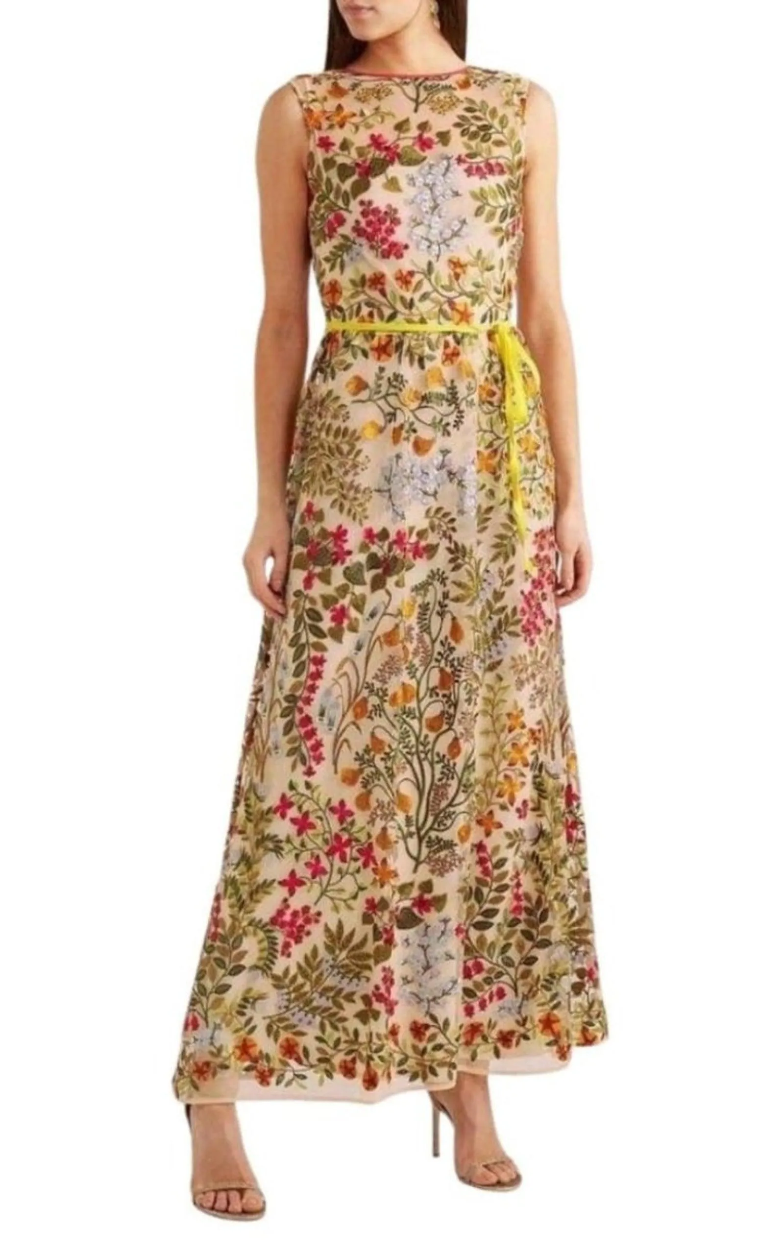 Embroidered Tulle Maxi Dress