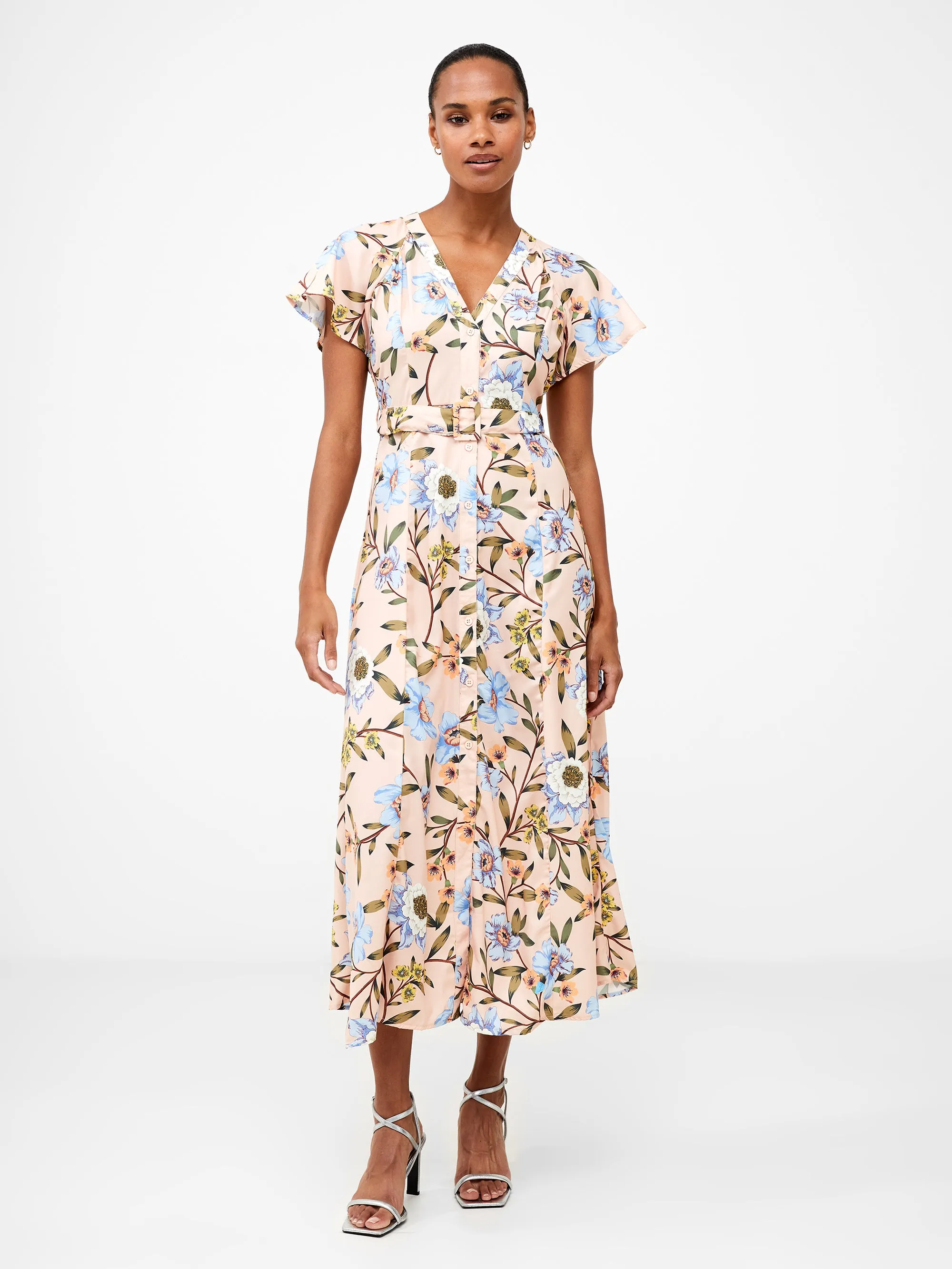 Floral Button-Through Belted Midi Dress