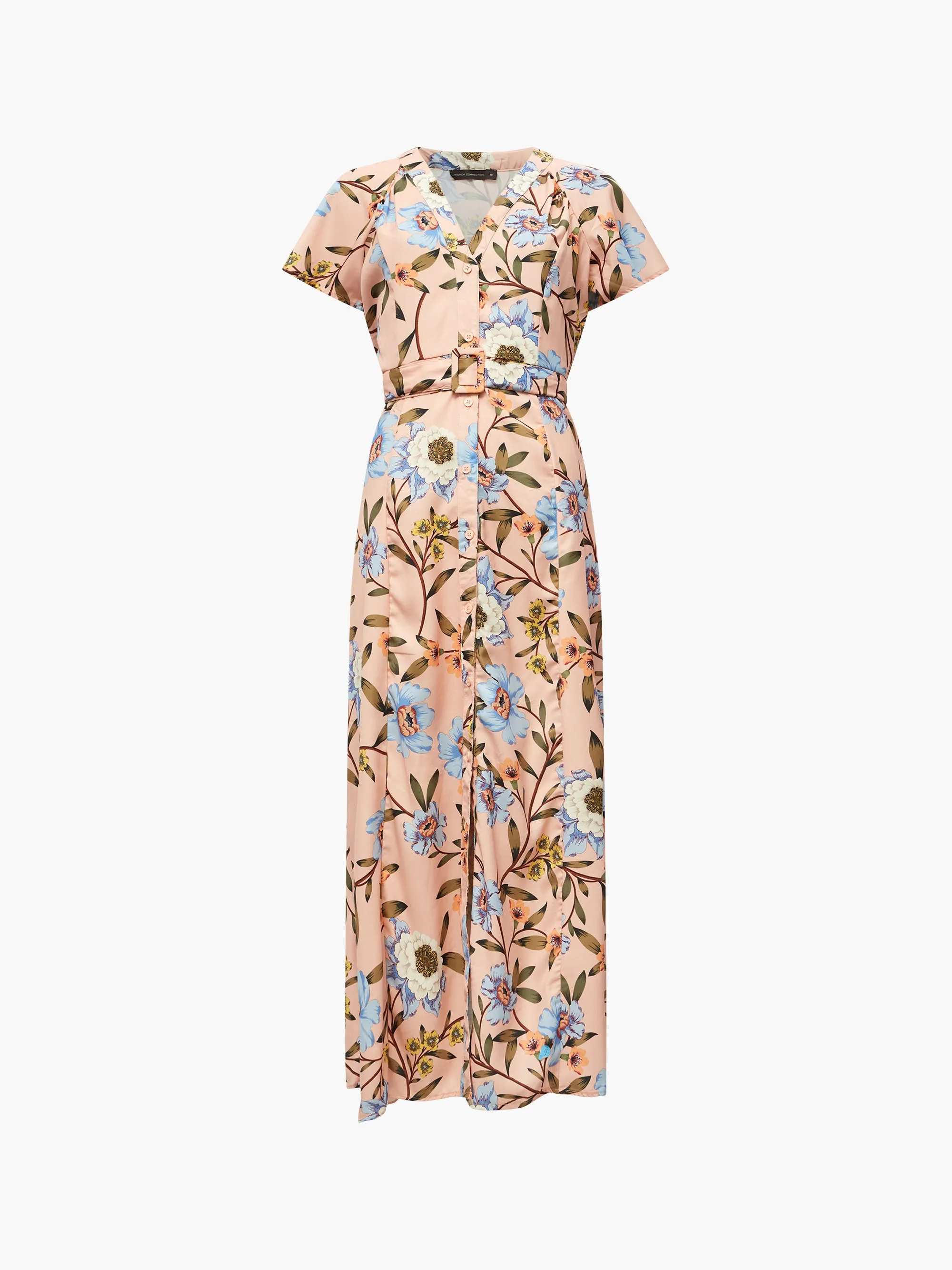 Floral Button-Through Belted Midi Dress