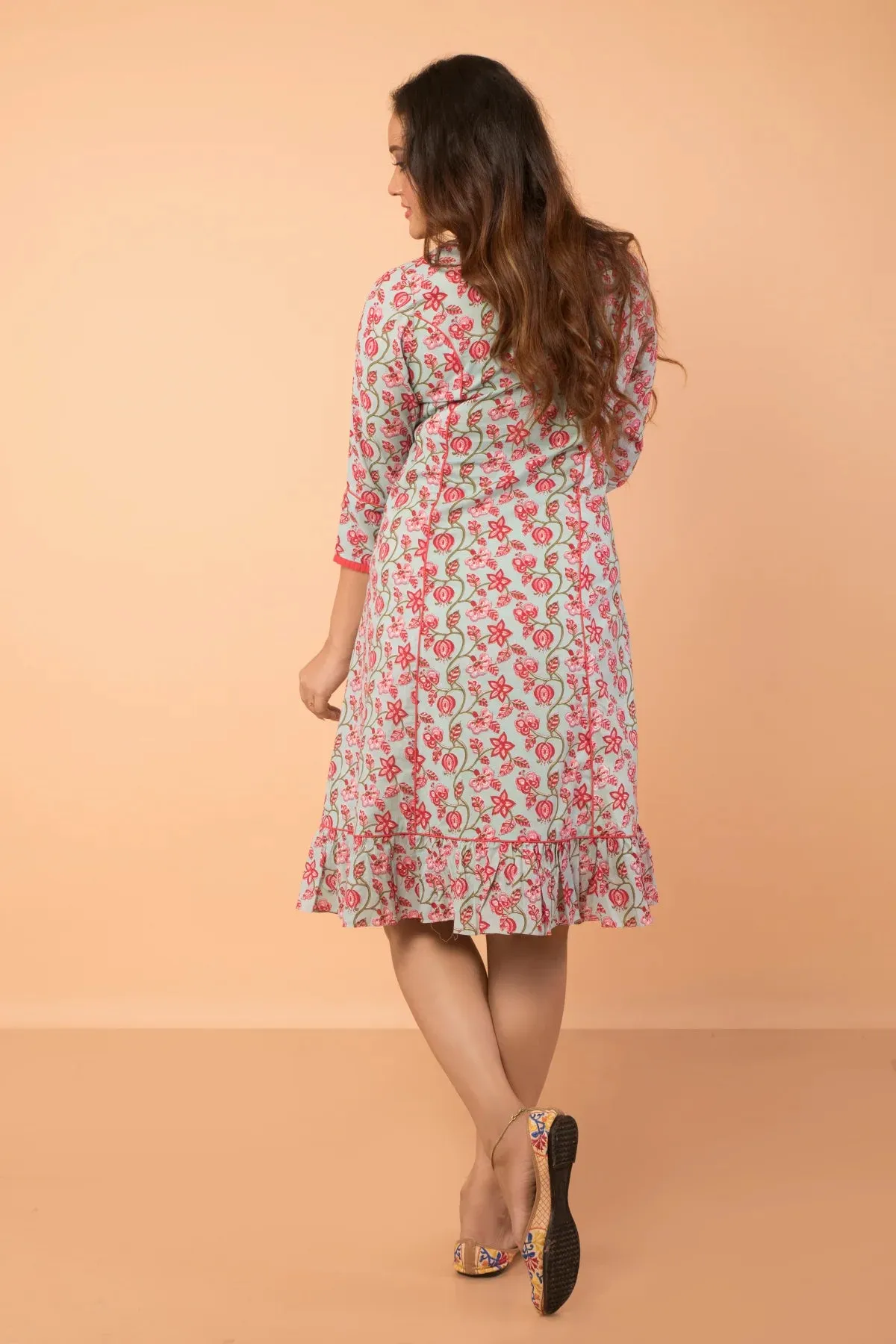 French Cut Floral Print Cotton Dress