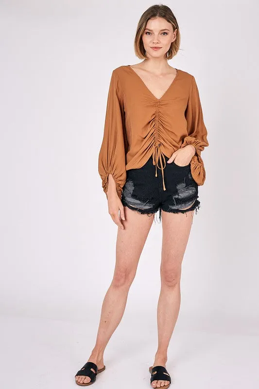 Front Tie Shirring Top