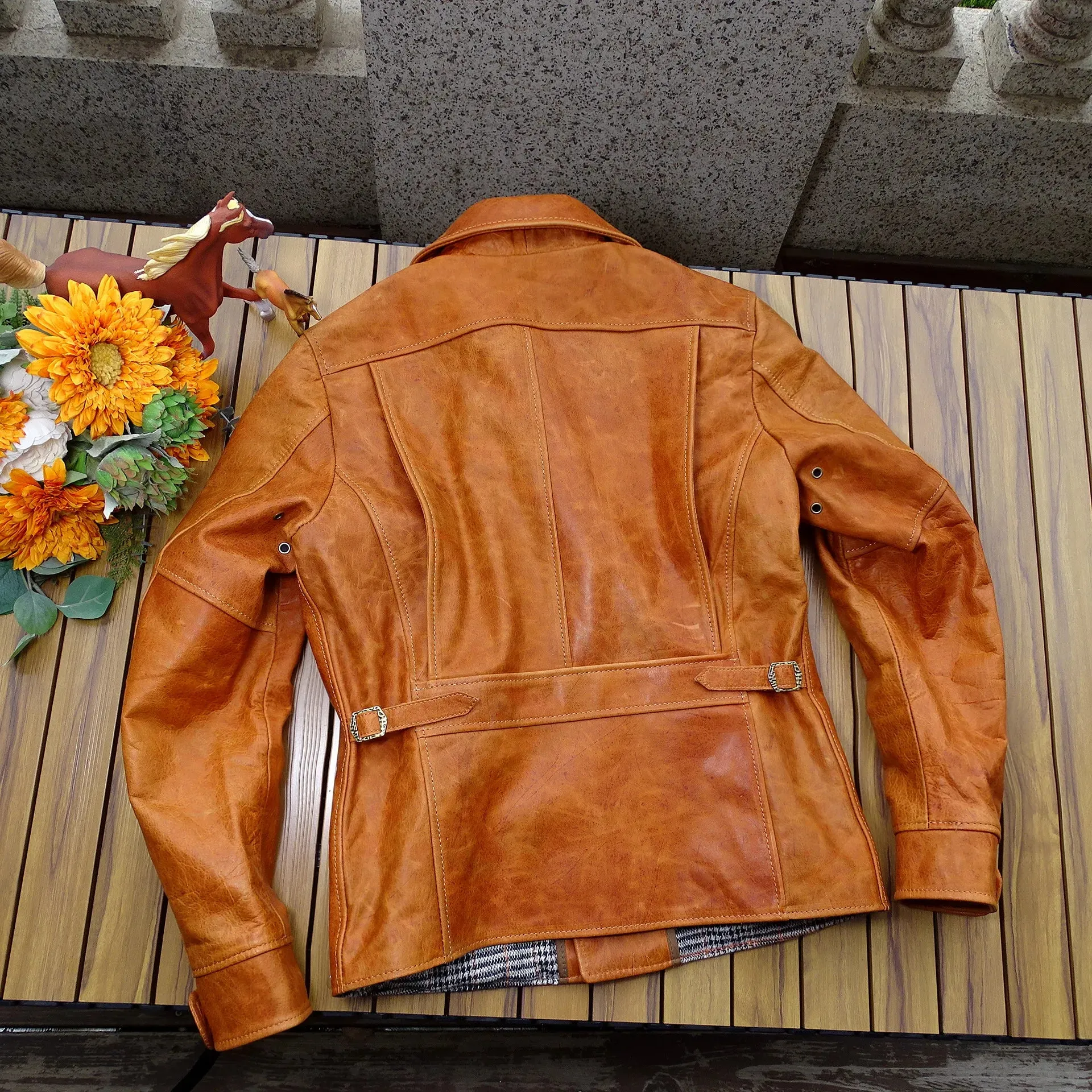 Genuine Leather Jacket for Men - Horsehide Amber Classic Riders Biker Outfit