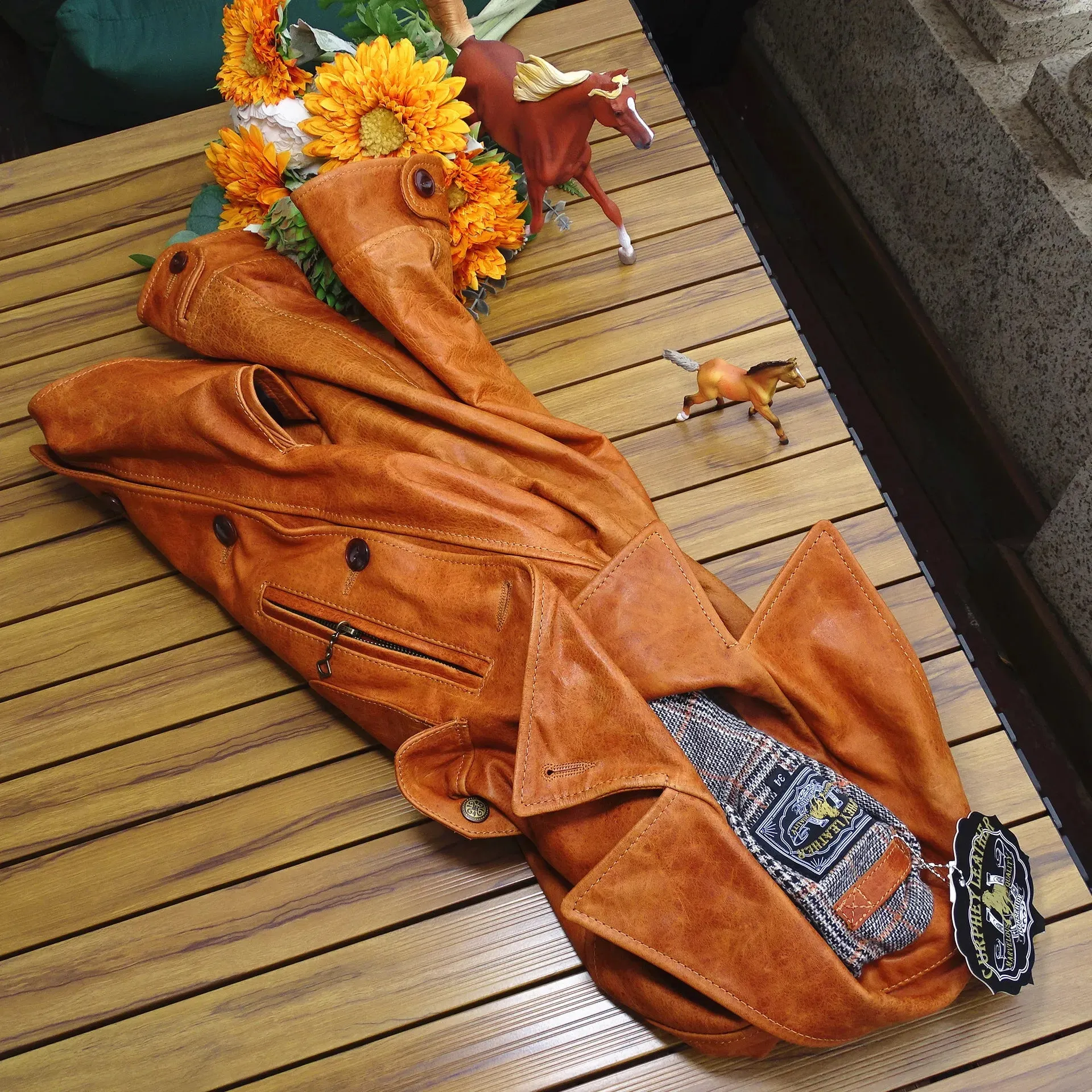 Genuine Leather Jacket for Men - Horsehide Amber Classic Riders Biker Outfit