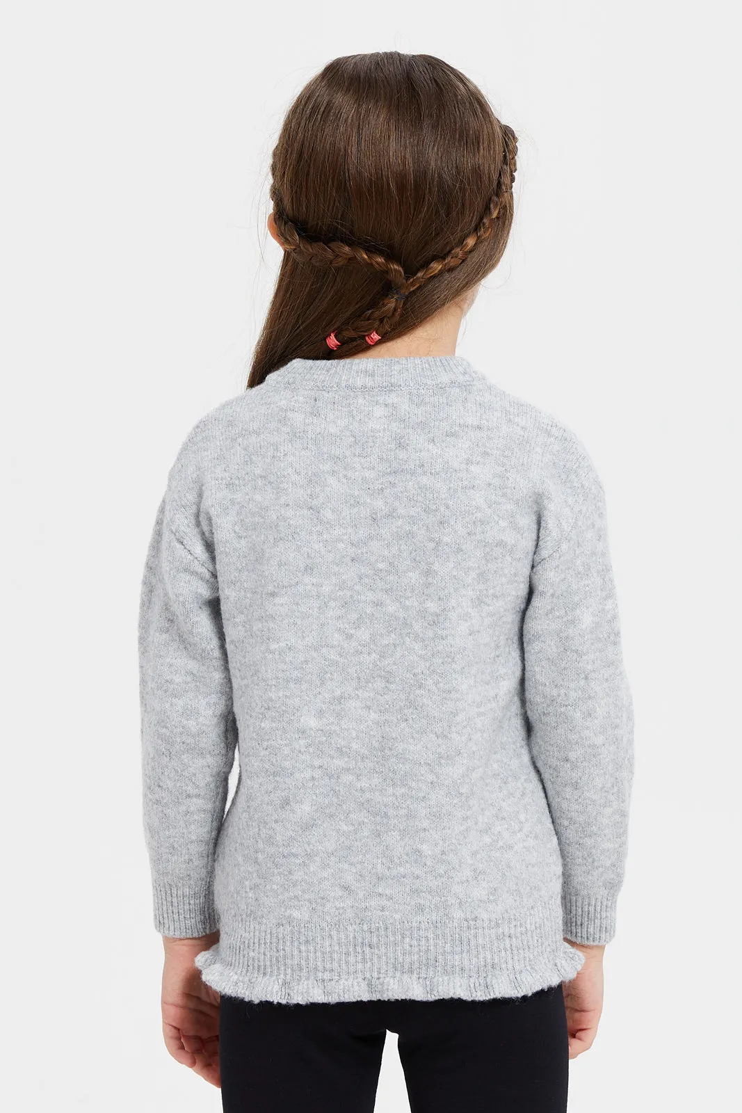 Girls Grey Bunny Placement Print Pullover