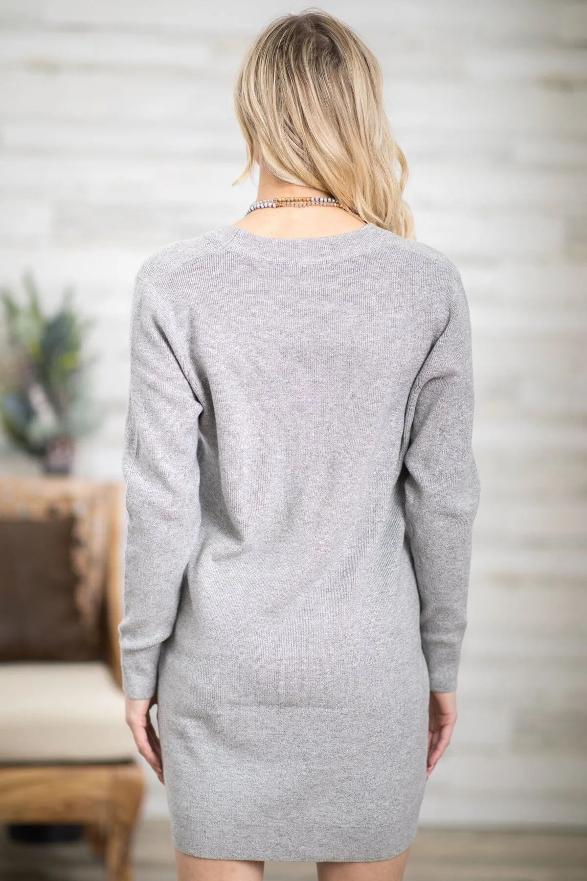 Grey Long Sleeve Lightweight Sweater Dress