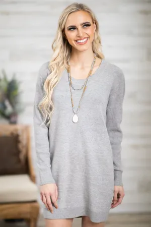 Grey Long Sleeve Lightweight Sweater Dress