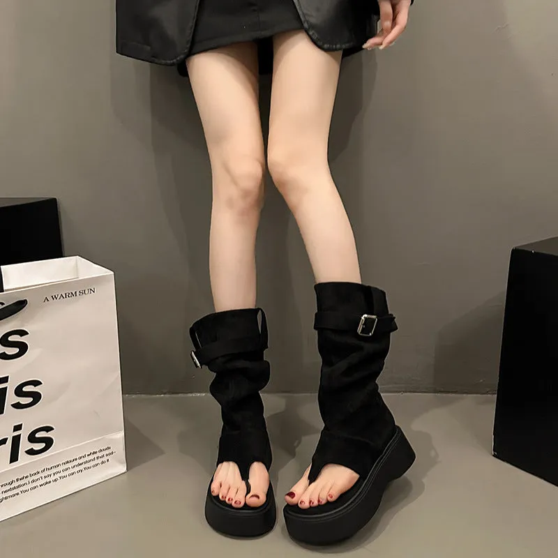 High Pants Boots Knight Boots Fashion Brand Retro below the Knee Long Boots Spring and Summer Thick Bottom Female Boots Western Open Toe Boots