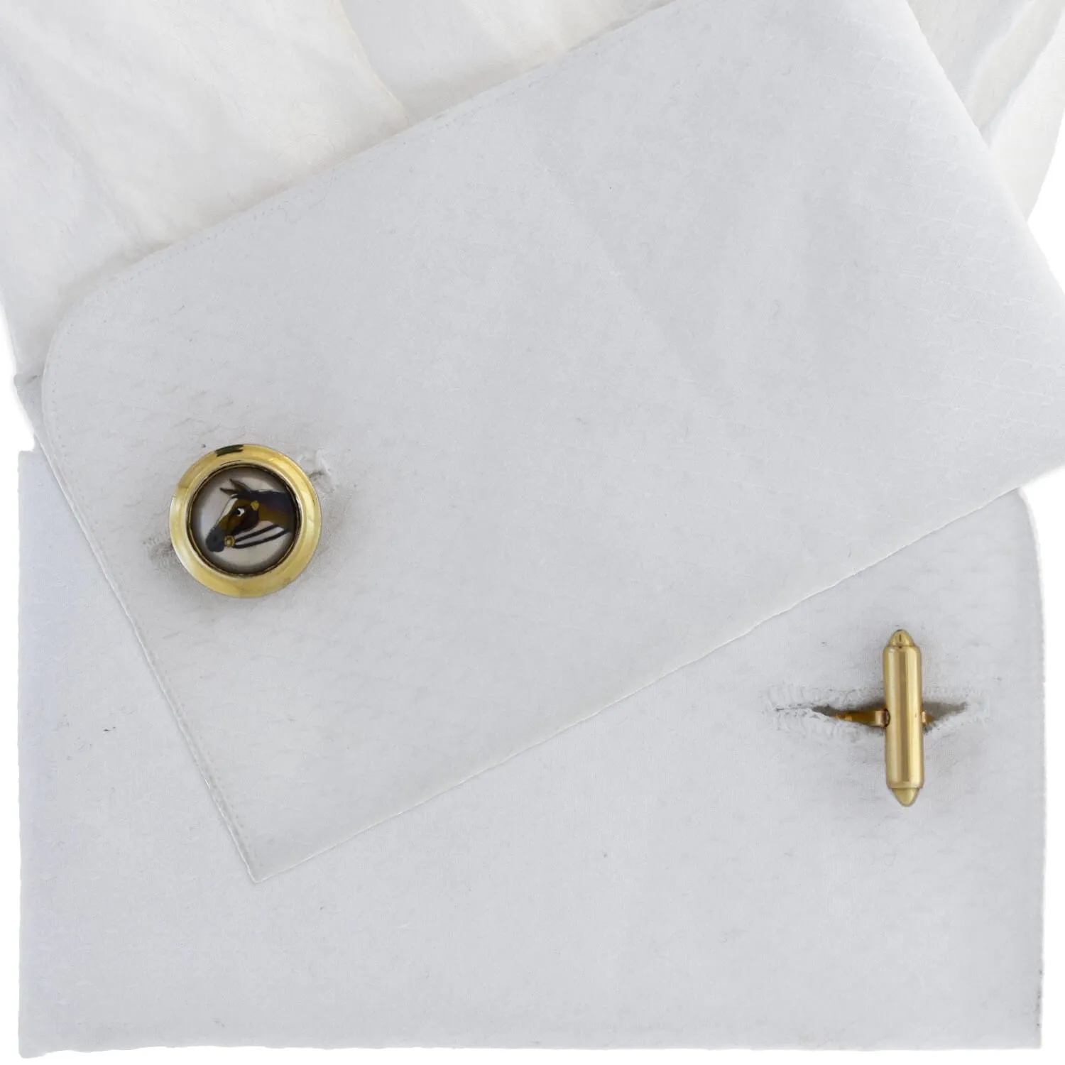 KREMENTZ Vintage Gold-Filled Essex Crystal Horse Cufflinks   Tie Clip Set