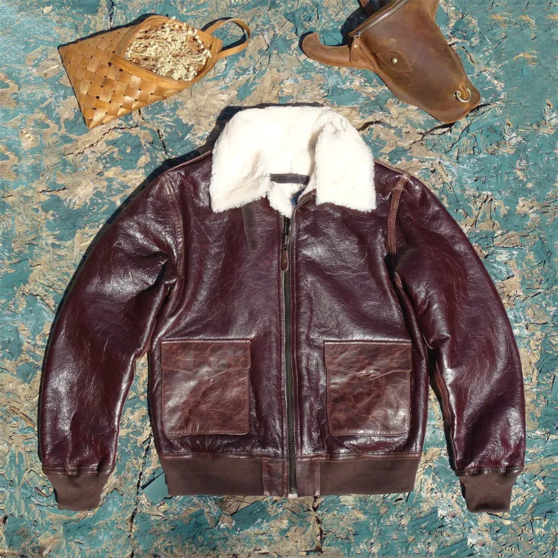 Men's A2 Shearling Bomber Coat Purple Red