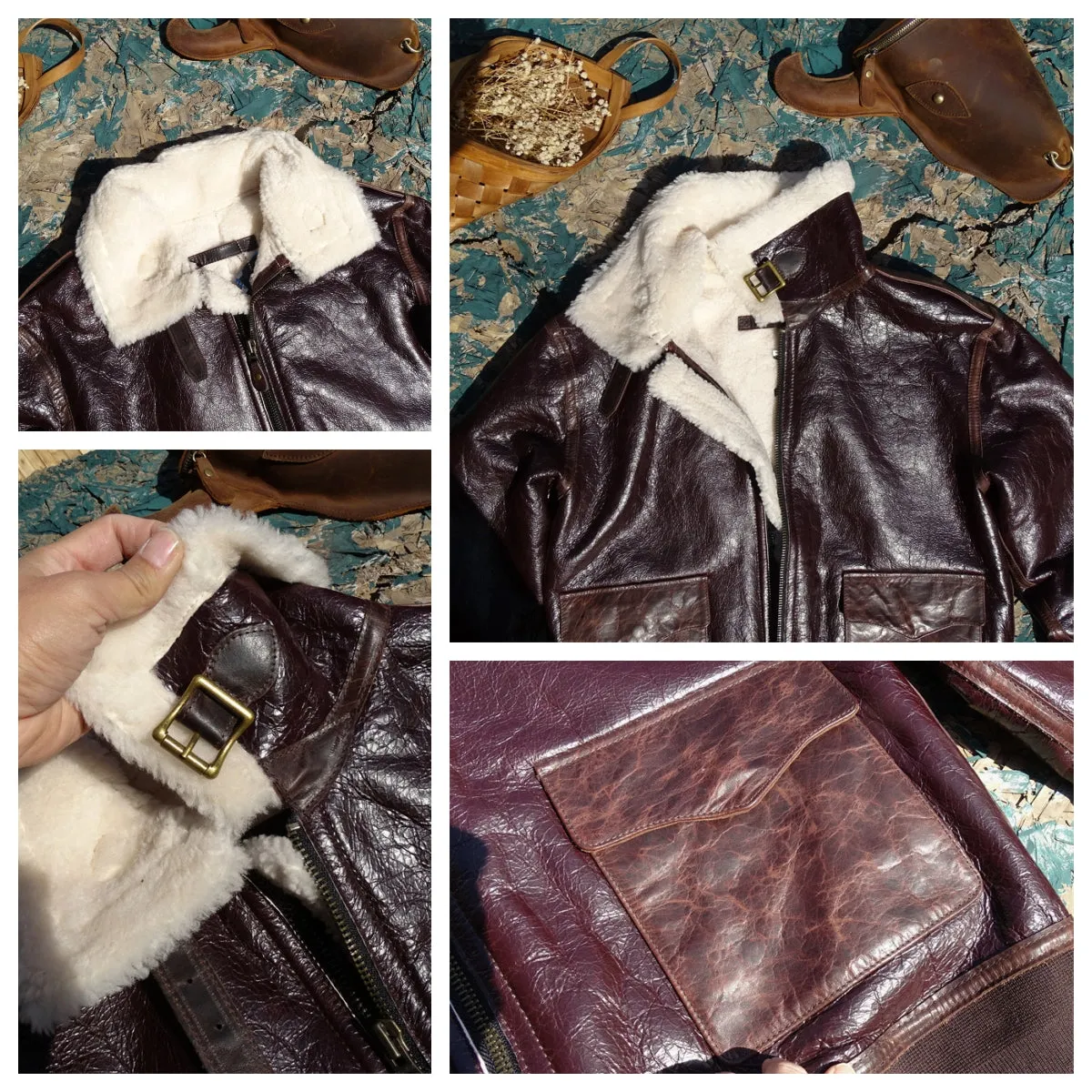 Men's A2 Shearling Bomber Coat Purple Red