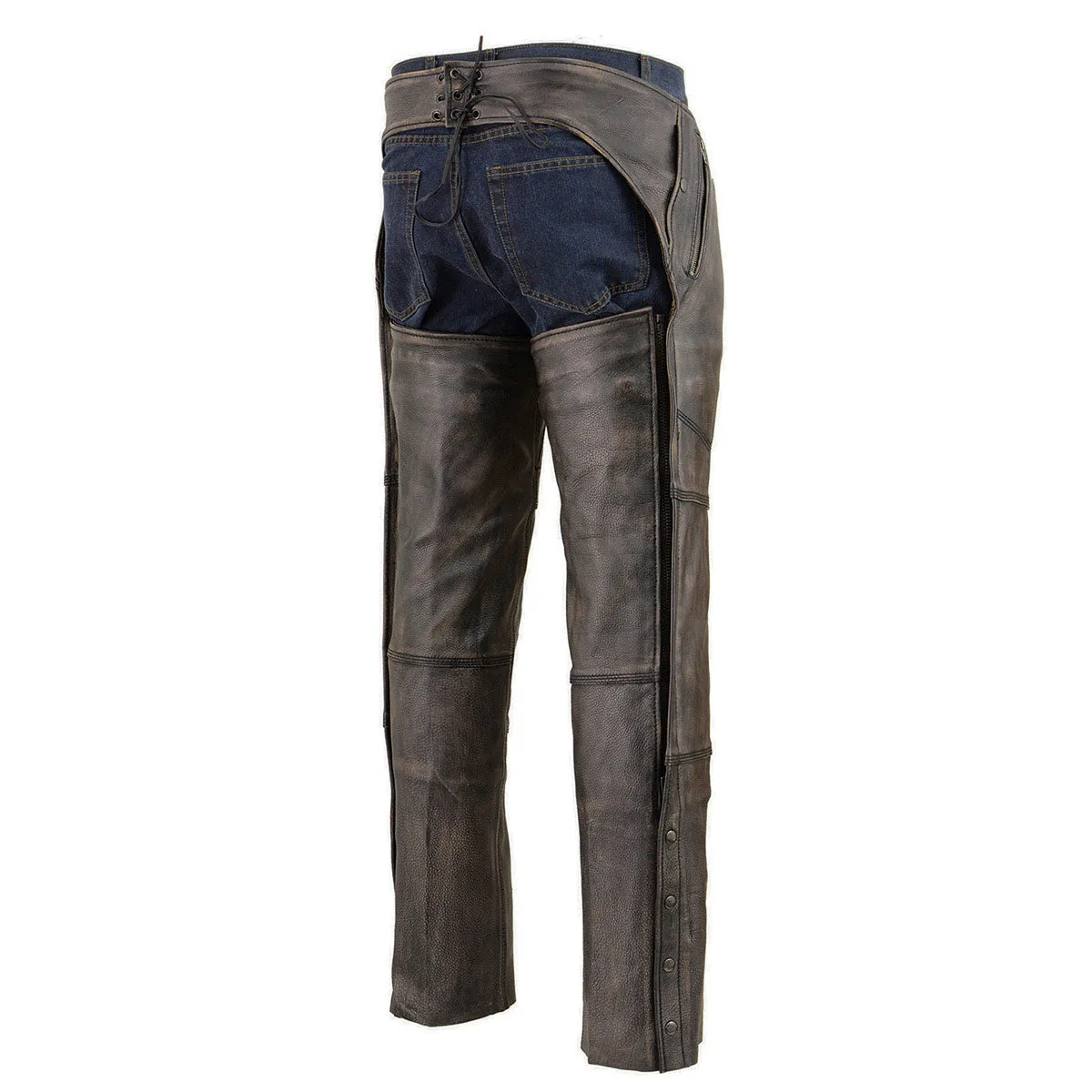 Milwaukee Leather Chaps for Men's Distressed Brown Leather Snap Out