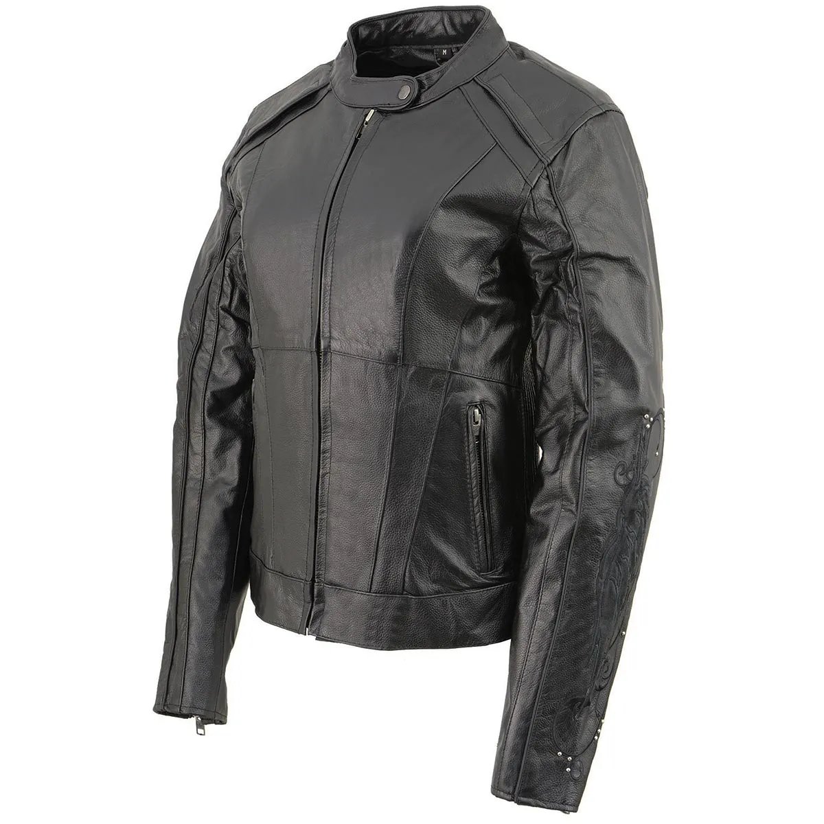 Milwaukee Leather ML1952 Women's Black 'Embroidered Wing and Stud Design' Leather Scooter Jacket