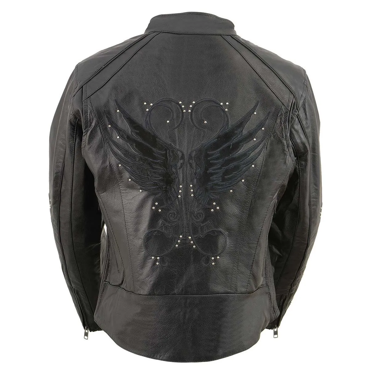 Milwaukee Leather ML1952 Women's Black 'Embroidered Wing and Stud Design' Leather Scooter Jacket