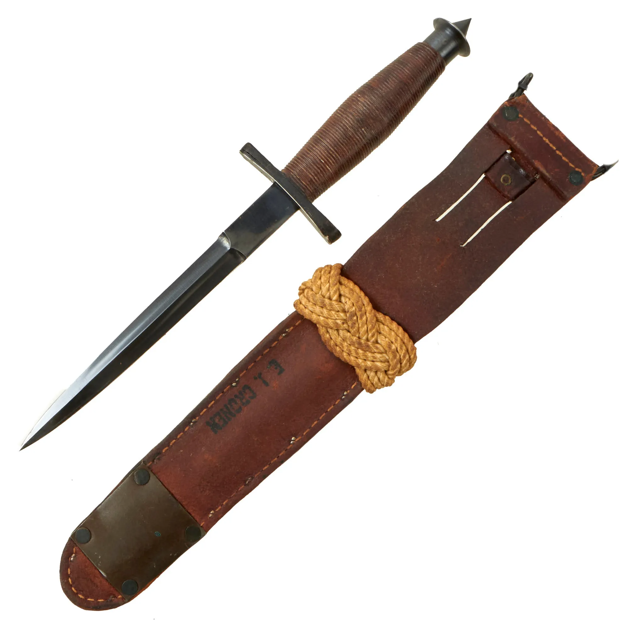 Original U.S. WWII Excellent Condition First Special Service Force Devil’s Brigade V-42 Stiletto Fighting Knife by W. R. Case & Sons Cutlery Co. With Correct Sheath