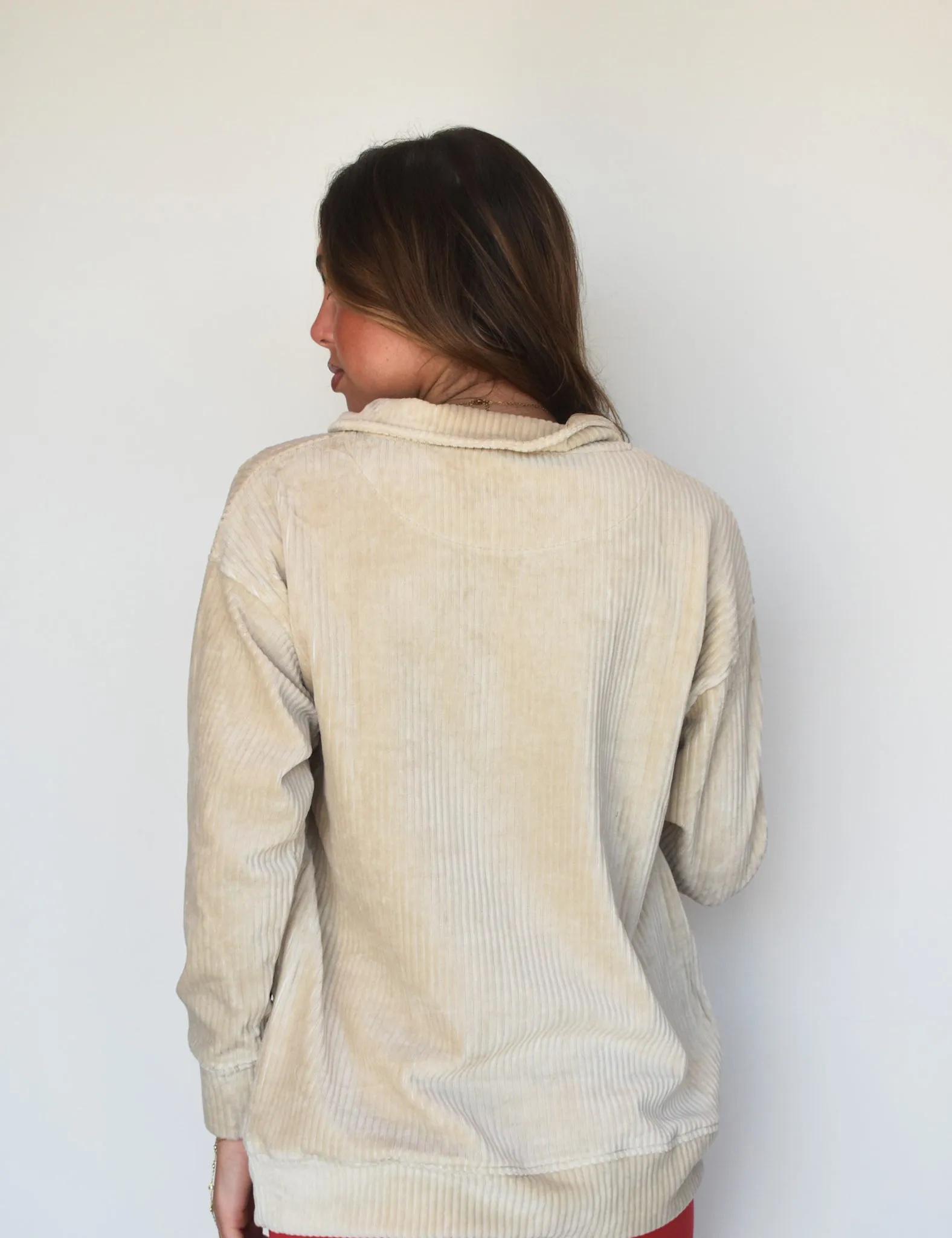 Oversized Collared Corduroy Pullover- Natural