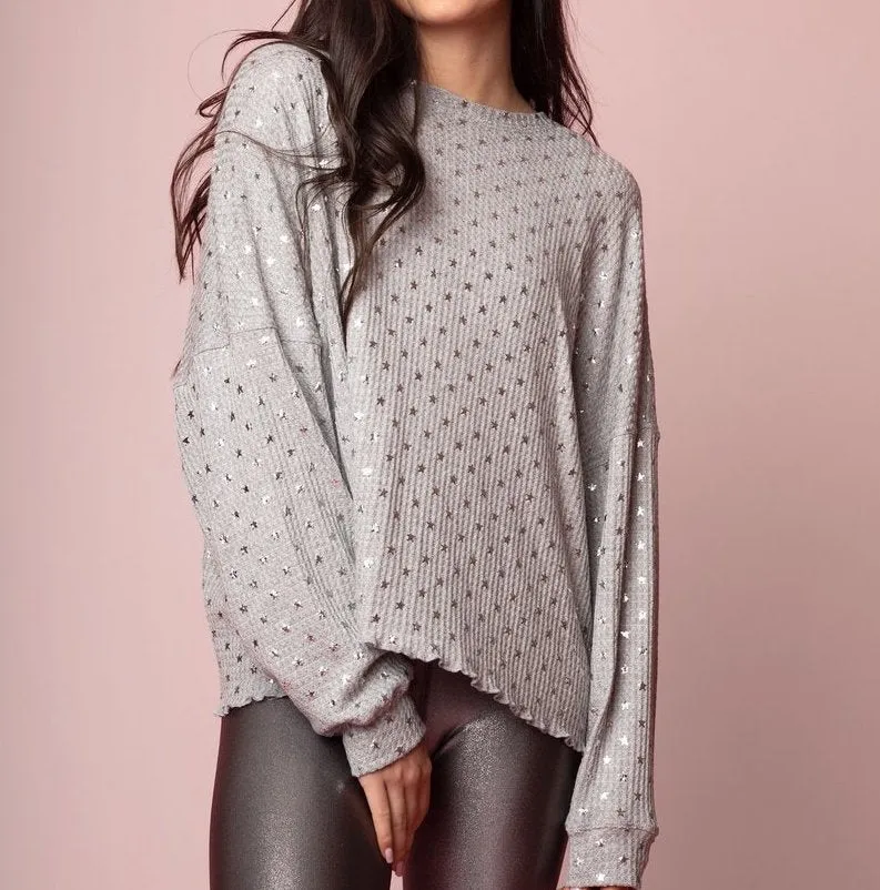 Oversized Waffle Long Sleeve Silver Stars