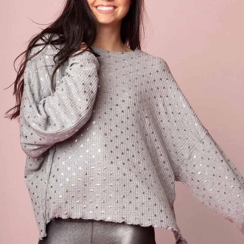 Oversized Waffle Long Sleeve Silver Stars