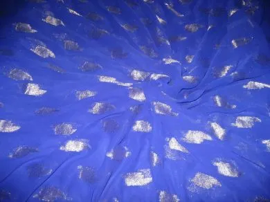 Polyester georgette fabric with metalic silver &amp; gold jacquard~Royal Blue colour[1079]