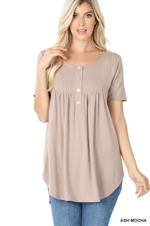 Rebate Short Sleeve Dolphin Hem Shell Button Top