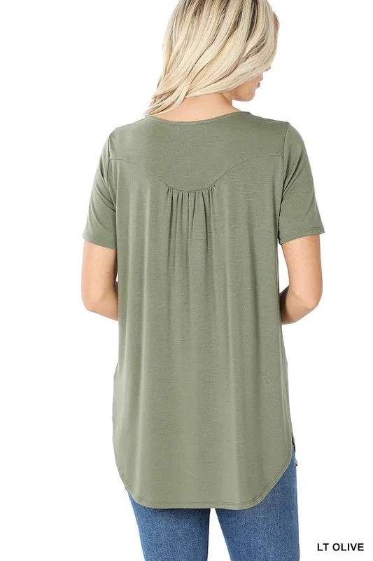 Rebate Short Sleeve Dolphin Hem Shell Button Top