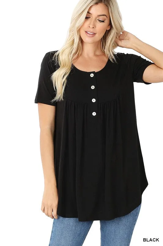 Rebate Short Sleeve Dolphin Hem Shell Button Top